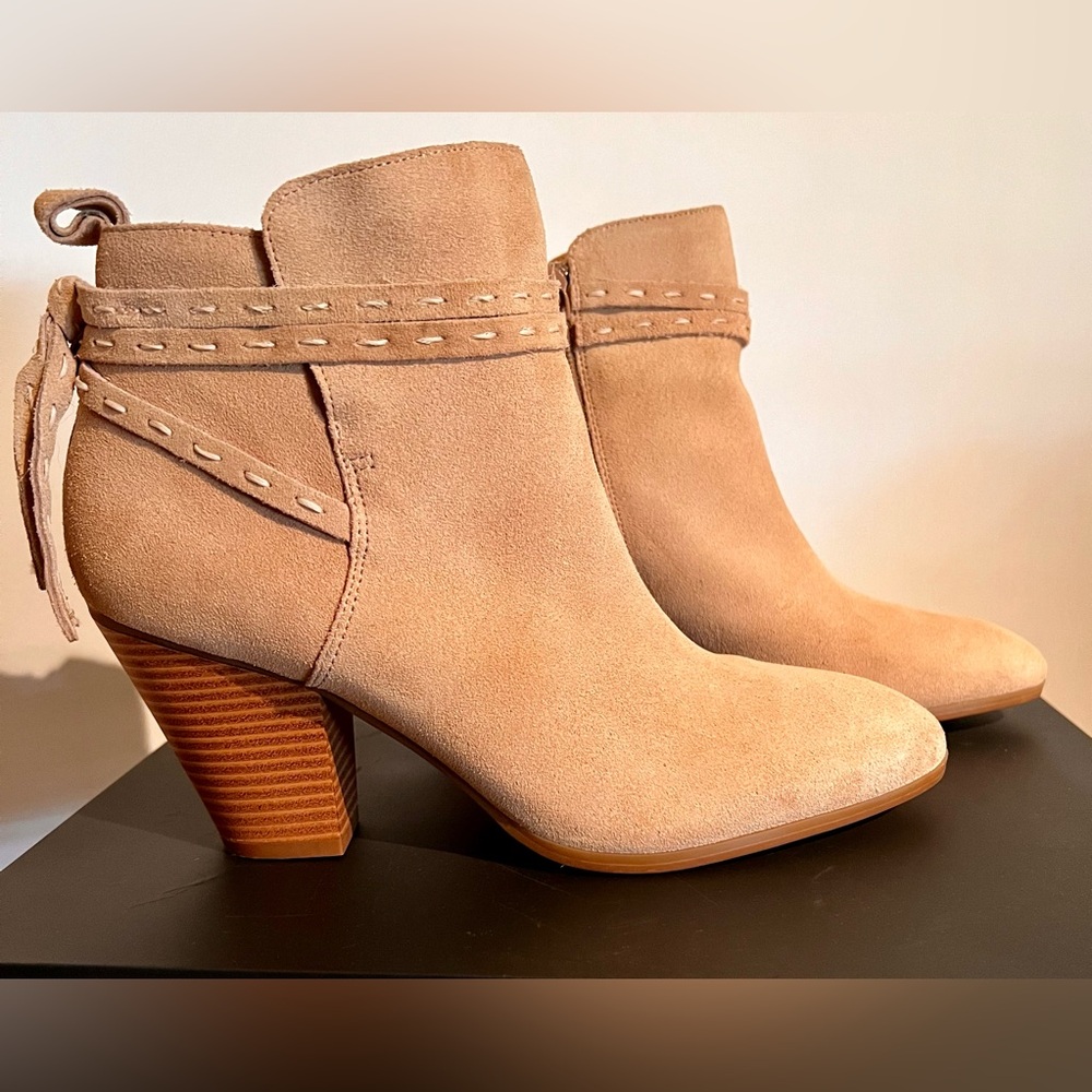 Violet & Red Jane Tan Suede Heeled Ankle Boots